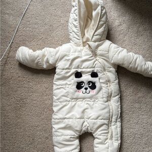 Adorable Cream Panda Baby Snowsuit
